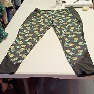 ZELOS Tropical Pineapple Print Leggings - Black and Yellow
